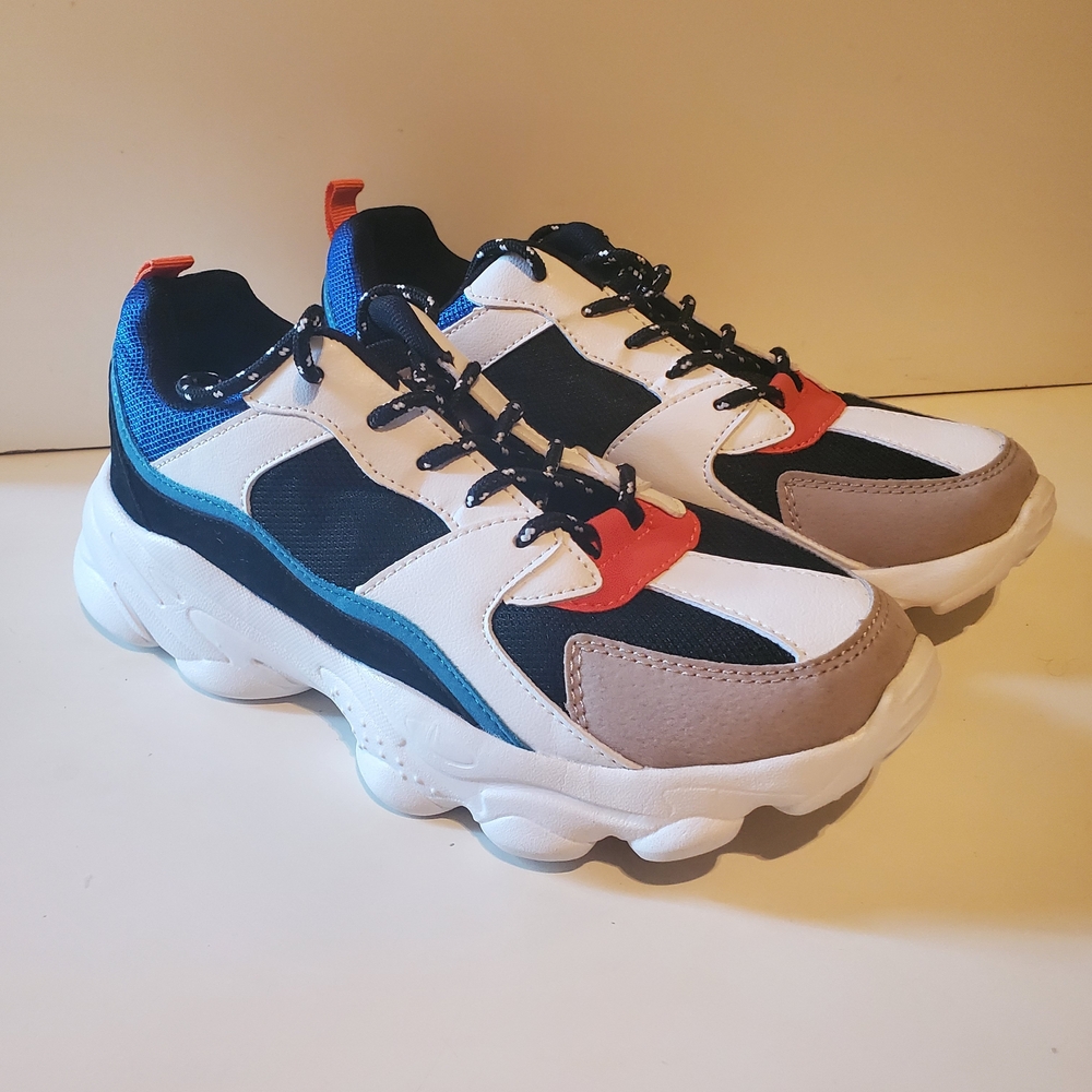 Men's Chunky Athletic Sneakers - White Navy Blue Red